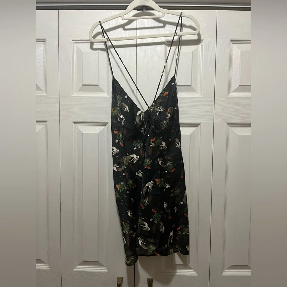 Zara Satin Effect Slip Dress Vintage Mermaid Print Black - Picture 5 of 6
